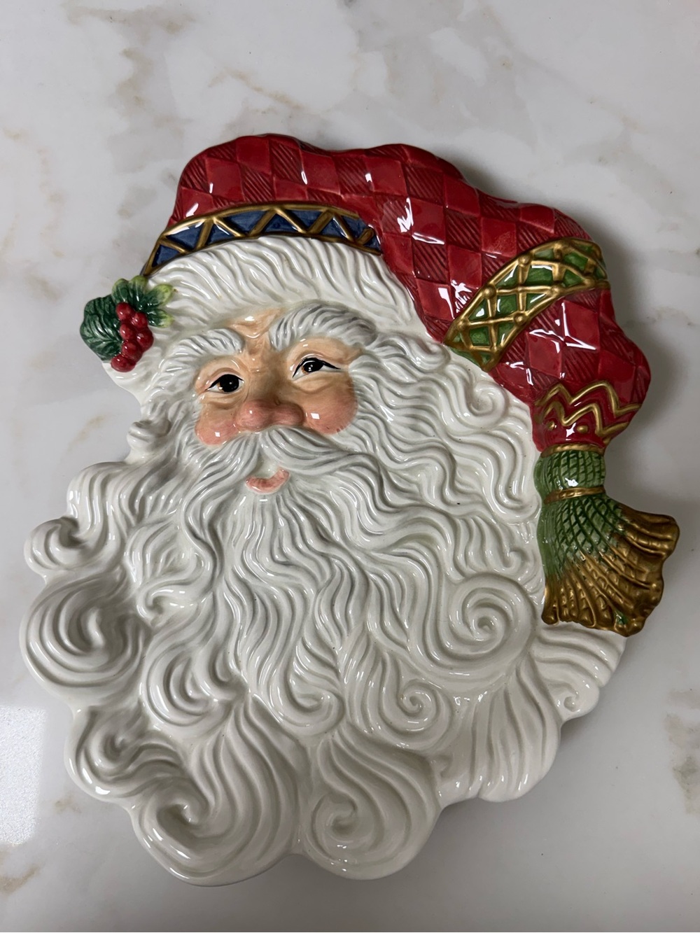 Fitz & Floyd Classics Ceramic Santa Head Hanging Decor/Serving Platter